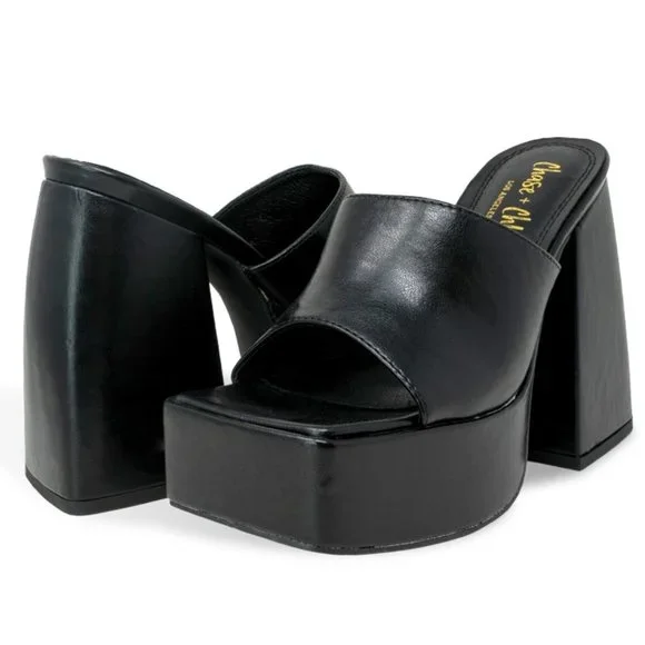 Chunky Platform Sandals for Women Slip On Square Toe Platform Mules - Picture 4 of 5